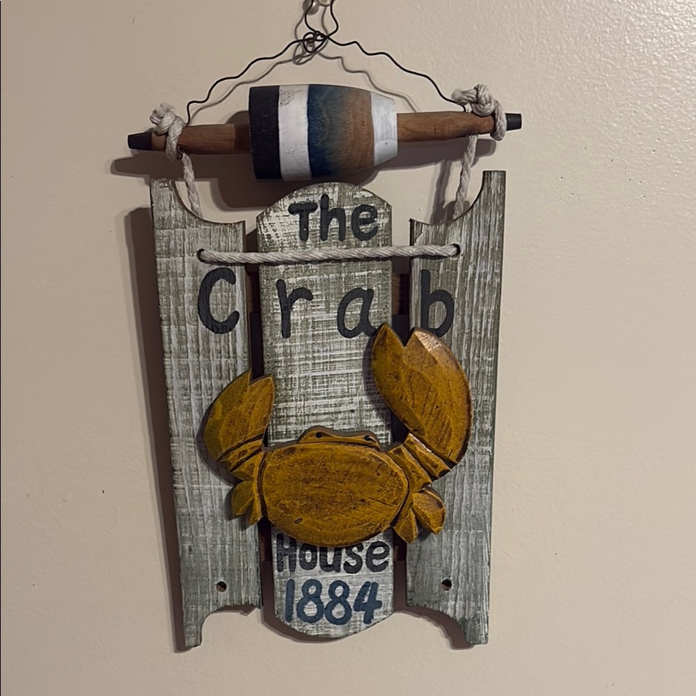 Rustic Crab Wall Decor with Yellow and Blue Accents